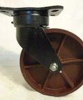 No Sweat 8 Inch Swivel Caster With Ductile Steel Wheel And Kingpinless Frame for utility carts and heavy loads, featuring a black housing.