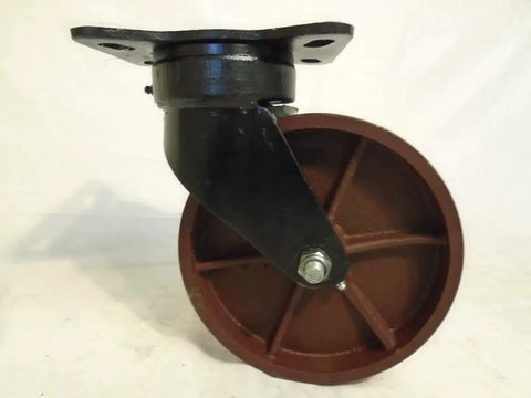 No Sweat 8 Inch Swivel Caster With Ductile Steel Wheel And Kingpinless Frame for utility carts and heavy loads, featuring a black housing.