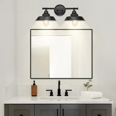 Industrial Farmhouse Vanity Light 2 Light Black Wall Sconce For Bathroom Mirror Over Vanity Cabinet with modern metal fixture