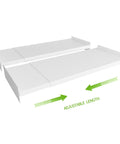 Expandable Closet Shelves Set showing adjustable shelf boards, no drilling easy install, 2 pack medium, with non marking adhesive strips.