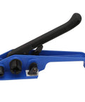 Blue Manual Steel Strap Tensioner Crimper Tool Set For Packing And Shipping with easy grip handle on white background