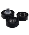 Premium Engine Timing Belt Tensioner Pulley Kit For Bmw E46 E39 E38 X5 E53 Z3 E36 Upgrading Your Ride With Reliable Auto Parts That Keep Your Beast Running Smooth And Strong., three black bearing pulleys shown on white background