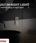 20 Amp GFCI Outlet With Self Test Nightlight, Tamper Resistant Receptacle, LED Indicator, UL Listed, Wall Plate Included, Matte White, 4 Pack For Safer No Fuss Power And Quick Night Light installed in dark bathroom