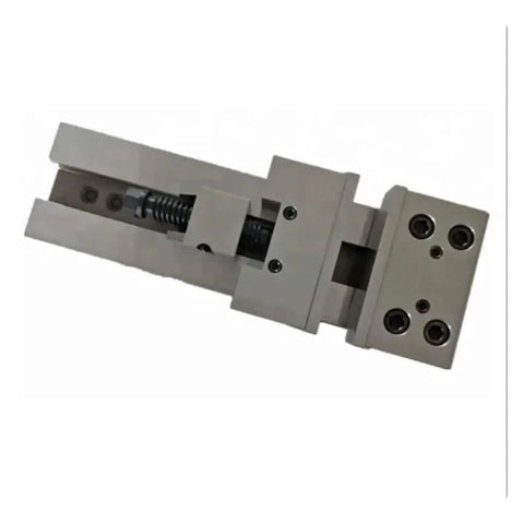 Shop Grade Heavy Duty Bench Vise GT125 Precision Milling Tool With Beefy Jaw Spacing For CNC Modular Fixtures and serious clamping power, showing base with screw.