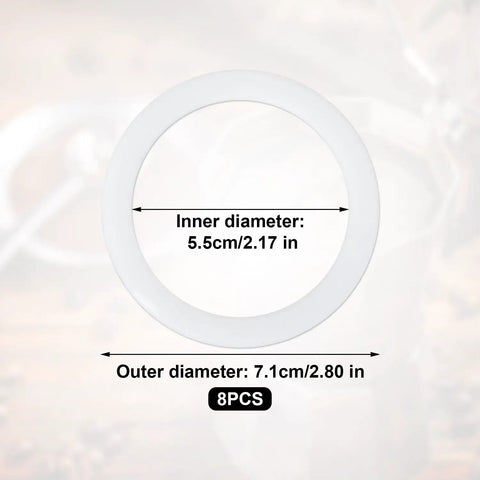 Eight White Silicone Moka Pot Gasket Seal Rings Set For Dama, Venus, Musa, Kitty 6 Cup Models, 7.1 Cm Diameter