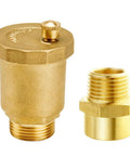 Brass automatic float valve kit with air bleeder vent and 1/2G female × 1/2NPT male adapter, front view.