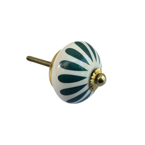Decorative ceramic knob with stripes, Handmade White Cabinet Knobs and Decorative Drawer Pulls for Cabinets and Furniture Grab and Go