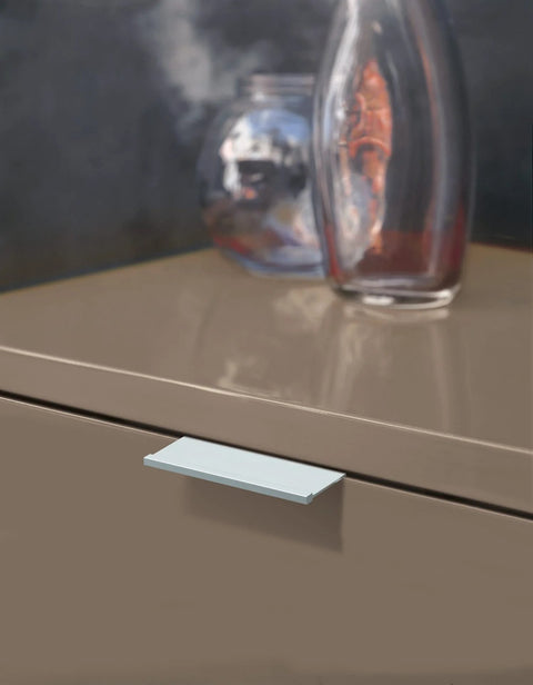 2 Inch Center To Center Aluminum Modern Cabinet And Drawer Edge Pull Handle installed on kitchen cabinet, 70mm length, aluminum finish