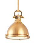 Pelham One Light Aged Brass Pendant Showcases Hand Etched Glass For Old School Charm While Being Damp Rated For Bathrooms With Adjustable Hang 25 To 73 Inches 14 Inch Wide Brass And Glass, close-up view of aged brass finish.
