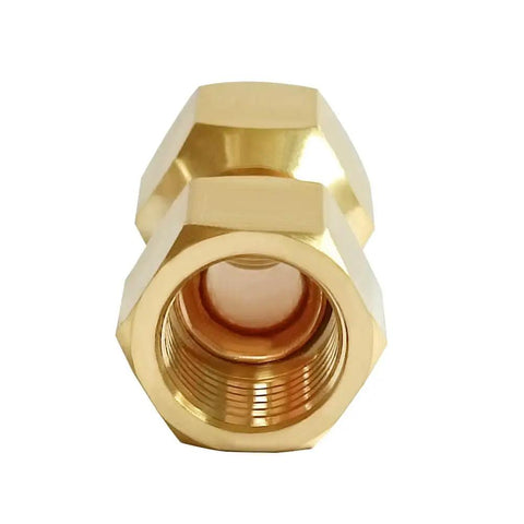 Brass Flare Tube Fitting Coupling Set Of Two Three Eighths Inch Female To Three Eighths Inch Female Swivel Nut Union Pipe Connector Tough As Nails Brass Construction Corrosion Resistant Leak Free For Pro Grade Hydraulics, front view