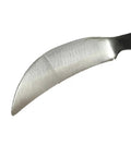 Close-up of the sharp stainless steel blade of the Kana Hoe 217 Japanese Garden Tool Hand Hoe Sickle For Weeding And Cultivating