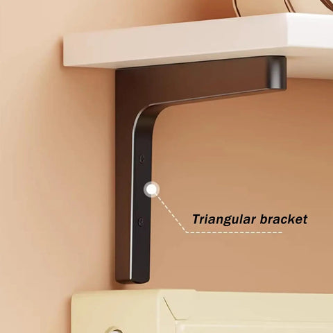 Wall Mounted Radiator Shelf Wooden Cover For Home Space Saving White Shelf shows side view with triangular bracket installation
