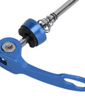 Close-up of blue quick release skewer from 2 Pack Aluminum Alloy Bicycle Quick Release Skewers For Front 100mm And Rear 135mm Axles Red Color.