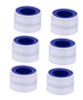 12 Rolls PTFE Plumbers Tape Sealing Tape For Faucet Leaks And High Temperature Plumbing Pipe Sealant For Home Garden DIY Repairs Prevents Leaks And Extends Pipe Life, showing six rolls of white tape with blue cores suitable for high-temp plumbing applications.