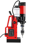 Heavy Duty Magnetic Drill Press With 1550 Watt Power And 500 Rpm Speed, red body, integrated cooling system, metal drilling tool.