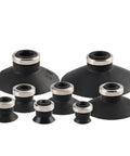 Heavy Duty Gray Ribbed Vacuum Suction Cup Nozzle For Pneumatic Manipulator Gripper Compatible With ZP 10 13 16 20 32 40 50 Series - set of nozzles in varying sizes.