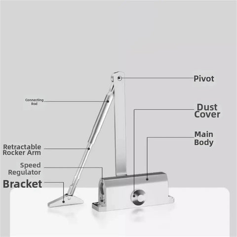 Heavy Duty Door Closer With Silent Soft Close For 25 To 85 Kg Doors Adjustable Speed Hydraulic Buffer Aluminum Alloy
