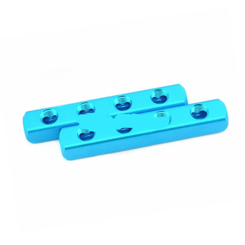 Two blue 1Pcs Pneumatic Fittings 1/4 Inch PT Thread Quick Connector Air Hose Manifold Block Splitter, 11 Port 8 Way, side view.