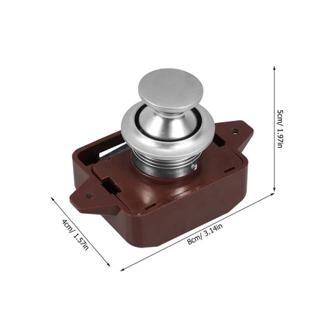 One Button Push Cabinet Latch Lock For Storage Drawers And Cabinets, Heavy Duty Zinc Alloy And ABS Construction, Brown casing