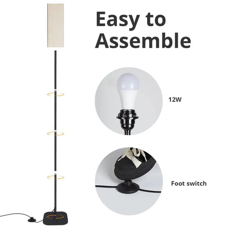 Modern LED Floor Lamp With 3 Color Temperatures Adjustable Brightness For Living Room And Bedroom Cozy Reading Light, foot switch