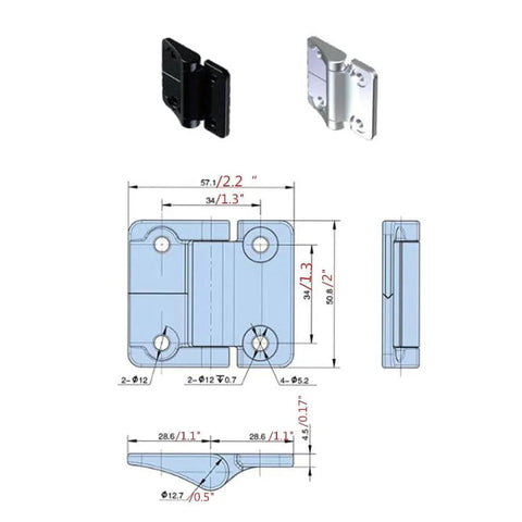 Zinc Alloy Constant Torque Position Control Hinge With Holes For E6 10 416 50 E6 2 Inch Leaf Height diagram and dimensions