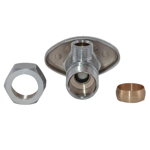 Multi-Turn Angle Stop Valve With Nut And Sleeve Chrome Plated 3/8 Inch OD To 5/8 Inch OD DIY Friendly Install Shutoff For Home Fixtures