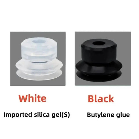 PJG 5 Pack Double Layer Silicone Vacuum Suction Cups For Pneumatic Robot Gripper. White silicone and black butylene glue cups.
