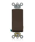 Decora Plus Rocker Single Pole AC Quiet Switch 20 Amp 120 277 Volt Brown Model 5621-2 Heavy Duty Thermoplastic Construction Back and Side Wiring for In-Wall Install, front view