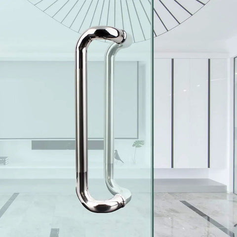 Brushed Stainless Steel Round Tube Door Push Pull Handle For Glass Frame Sliding Doors, Anti Rust And High Hardness, Smooth Edge Comfort Grip