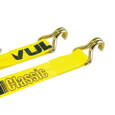 Ratchet Straps With Wire J Hooks, 2In x 15Ft, Four Pack, Classic Yellow Webbing, 3,300 Lbs Safe Working Load, hooks detail