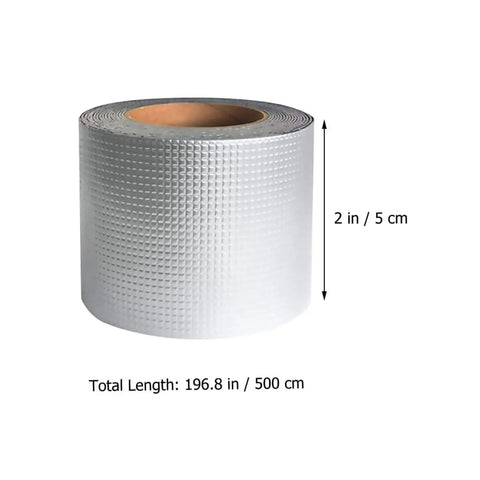 2 Pack Butyl Rubber Aluminum Foil Sealant Tape 5cm By 5m Weatherproof Waterproof Leak Repair silver roll close-up.