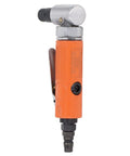 Pro Grade Air Die Grinder With Hella Comfy Ergonomic Handle And Precision Ball Bearing Design For Silky Smooth Grinding Tasks Featuring Lightweight Aluminum Body And Badass Vibration Control To Crush Any Shop Project Today, side view, orange and silver body, compact size.