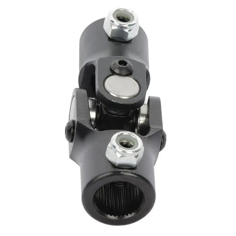 Three Quarter Inch Steering U Joint 36 Spline To Three Quarter Inch DD Black 96mm side view, nickel plated solid steel, needle roller bearings