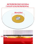 Top and side view of Tempered Glass Swivel Turntable 360 Degree Rotating Serving Tray With Large Base Lazy Susan with gold base