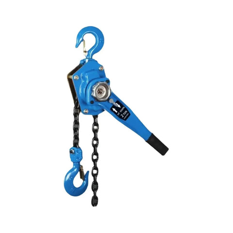 Handy 0.75 To 3 Ton Manual Hand Lever Hoist With Smooth Tensioner For Heavy Duty Lifting And Rigging Jobs That Really Get The Job Done Right seen from the side, featuring hooks and chain.