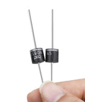 25 Pack 15SQ045 Schottky Diodes For High Current Rectification, 15 Amp 45 Volt Axial Silicon Diodes With Low Forward Voltage, Low Leakage And High Surge Capability, Ideal For Solar Panels, Charger Circuits, Power Supplies, shown held by hand