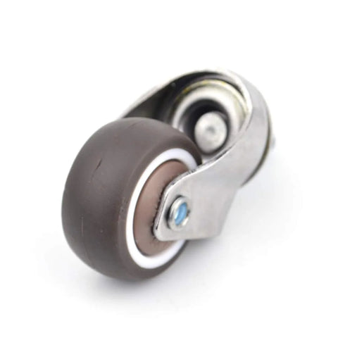1-inch brown soft-rubber shopping cart caster wheel with metal swivel housing and M6x15mm threaded stem