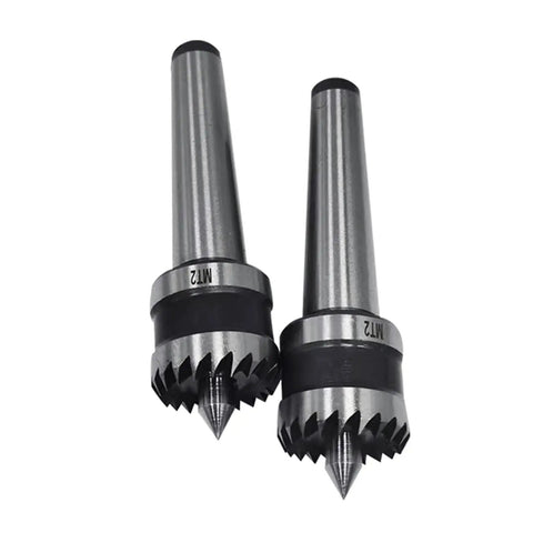 Durable Steel MT1 Mt2 Live Center Bearing Tailstock For Wood Turning Metalworking Lathe Tool 45# Steel Spindle Support Smooth Rotation, two steel live center tools shown.