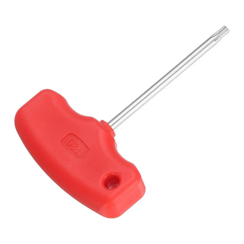 T20 Torx Screwdriver With CRV Steel Ergonomic T Handle Grippy For CNC Lathe Tool Holders Heavy Duty Star Key Wrench, red handle, side view
