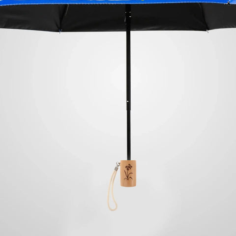 Top Shelf Wooden Replacement Umbrella Handle For Folding Parasols And Sun Canopies With Heavy Duty 13 To 14 Millimeter Shaft Grip visible with black umbrella.