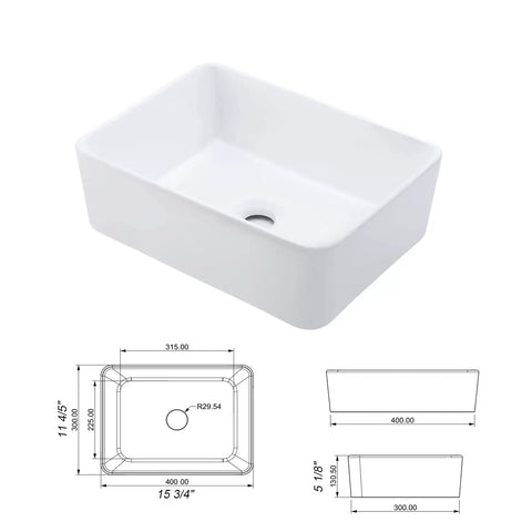 Rectangular White Ceramic Vessel Sink For Bathrooms 16 By 12 Inches Sleek Modern Farmhouse Above Counter Basin European Style