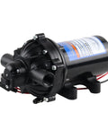 Beefy 4.0 GPM 12V Diaphragm Pump With Half Inch NPT Ports, Self Priming Up To Eight Feet, Boxed Unit, rugged polypropylene manifold