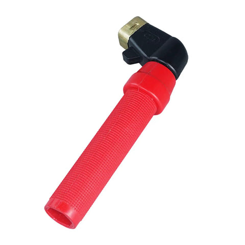 Solid Heavy Duty Welding Electrode Holder With Twist Grip Handles Rated For 400 Amps, red ergonomic handle with clamping end.