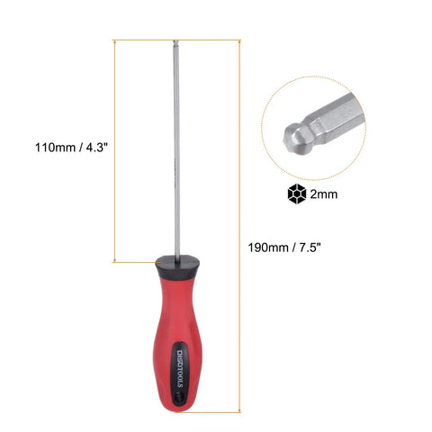 2 Piece Magnetic Ball End Hex Screwdriver Set, 2mm Bit, 110mm Shaft, 190mm Total Length, ergonomic handle, chrome detail