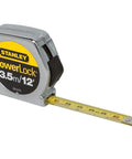 PowerLock 12 Ft Tape Measure With Built Tough Cast Metal Case, Mylar Blade, Secure Lock, 16 Inch Stud Marks, Tru Zero End Hook, Chrome