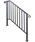 Heavy Duty Wrought Iron Handrail For Outdoor Steps Three Step Staircase, matte black, ideal for concrete installation, durable.