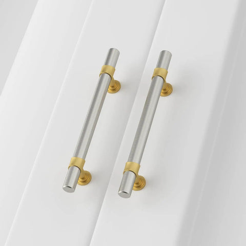 20 Pack 5 Inch Two Tone Brushed Nickel And Gold Cabinet Pulls Silver Cabinet Handles on white surface