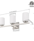 22 Inch 3 Light Modern Bathroom Vanity Light With Etched White Glass Shades In Brushed Nickel Finish ETL Listed Up Or Down Mount