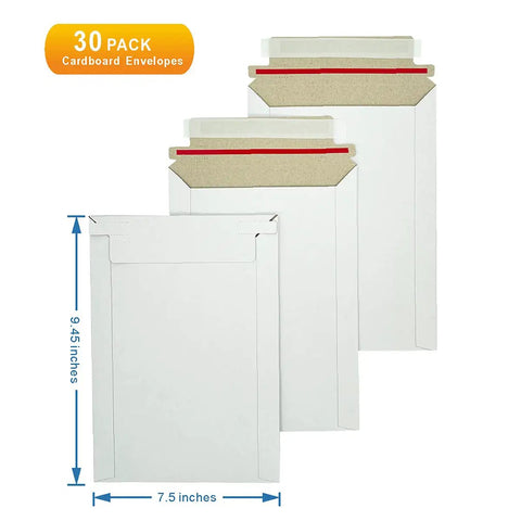 30 Pack White Rigid Mailers 7.5 By 9.45 Inches To Keep Your Stuff Flat With Self Adhesive Seal Sturdy Kraft Cardboard Mailers For Shipping Gift Cards Invitations Photos Documents And More