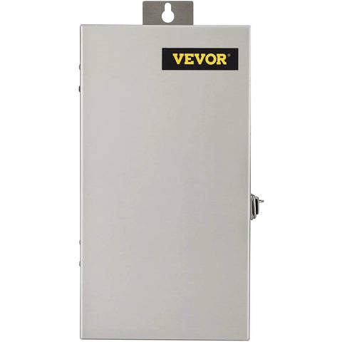 Front view of Heavy Duty Stainless Steel Low Voltage Transformer For Outdoor Landscape Lighting 300W Output Multi Tap 12V 13V 14V 15V AC